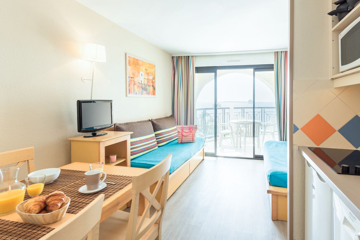 Séjour avec canapés-lits du studio — location vacances Cannes